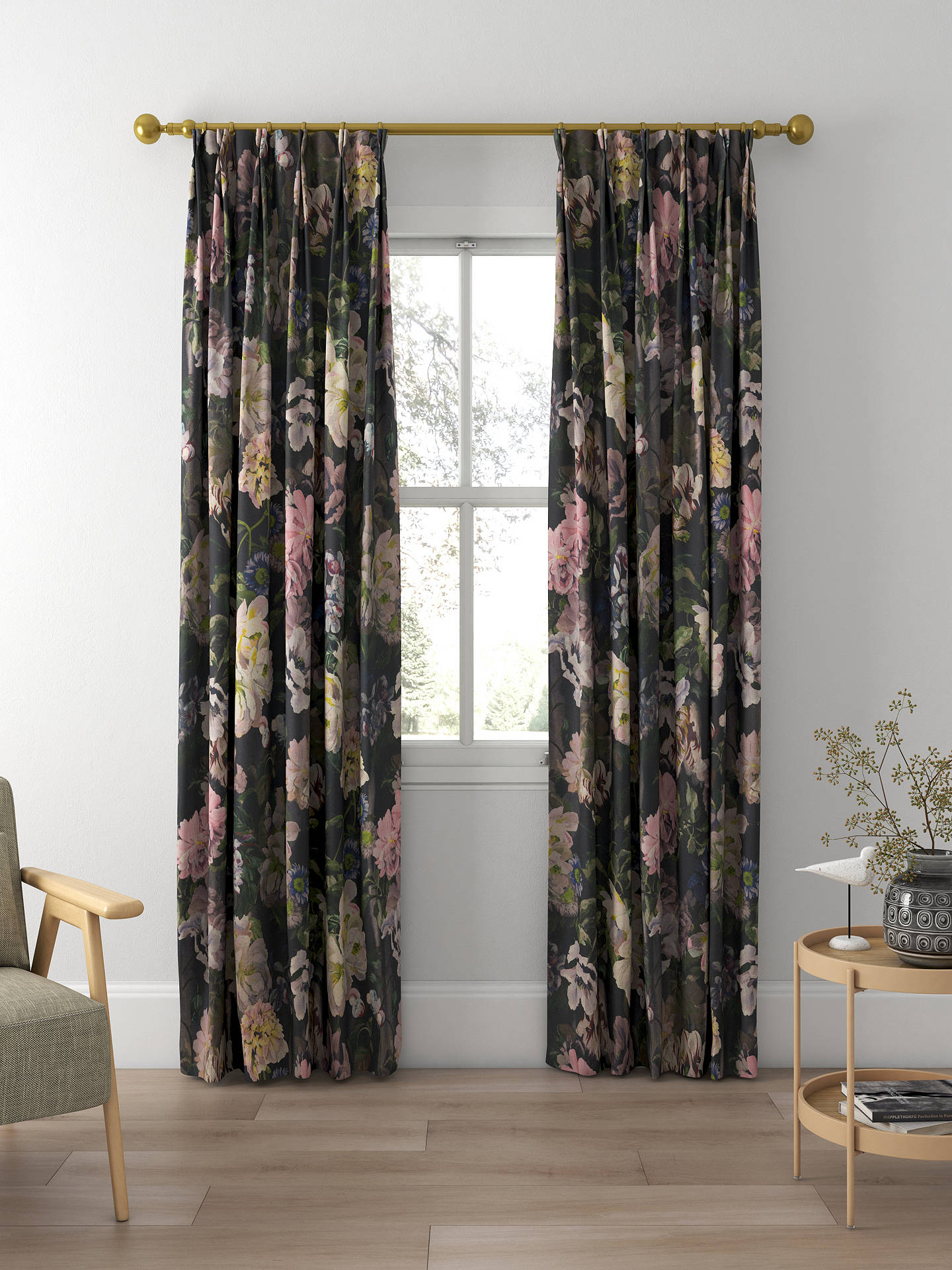Designers Guild Delft Flower Made to Measure Curtains, Graphite