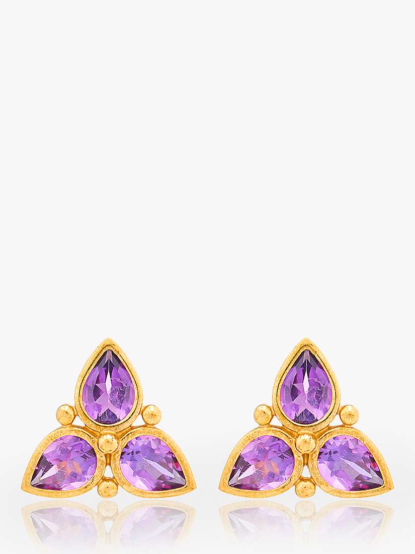 Buy L & T Heirlooms 9ct Yellow Gold Second Hand Tri Amethyst Stud Earrings Online at johnlewis.com