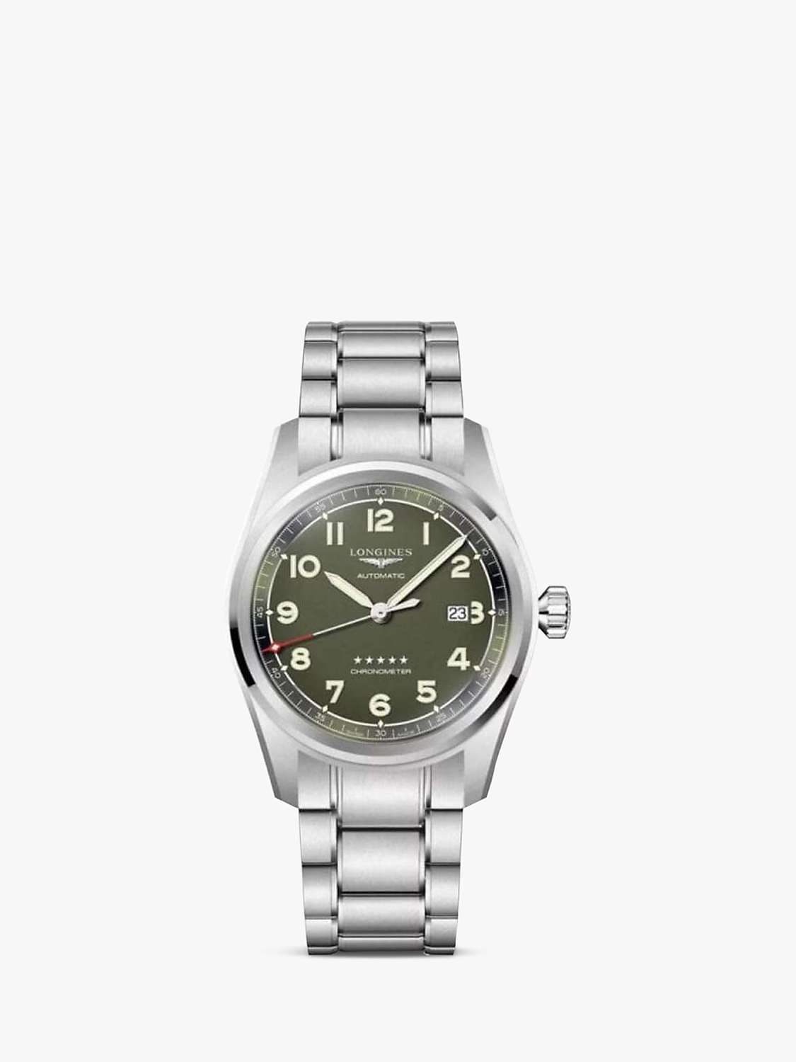 Buy Longines L38104036 Men's Spirit Automatic Date Bracelet Strap Watch, Silver/Green Online at johnlewis.com