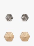 AllSaints Hexagonal Stud Earrings, Pack of 2