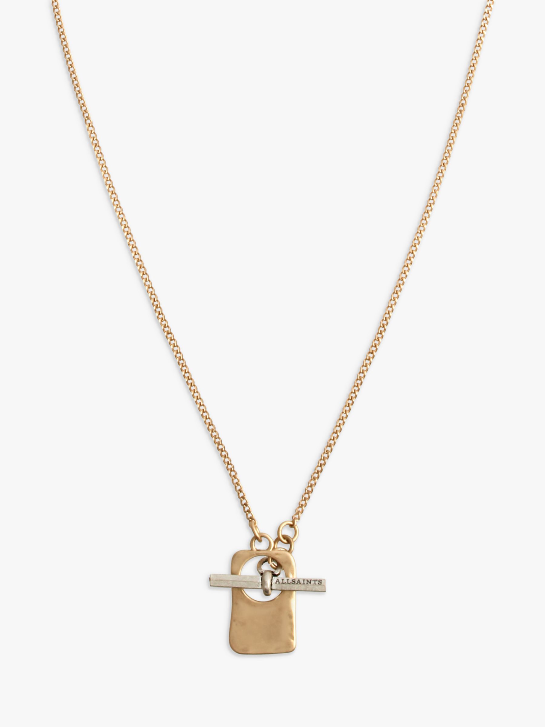 AllSaints Geometric Rectangle Charm Pendant Toggle Necklace, Gold ...