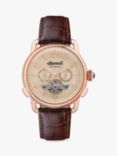 Ingersoll 1892 I00901B Men's The New England Automatic Chronograph Date Heartbeat Leather Strap Watch, Brown/Rose Gold
