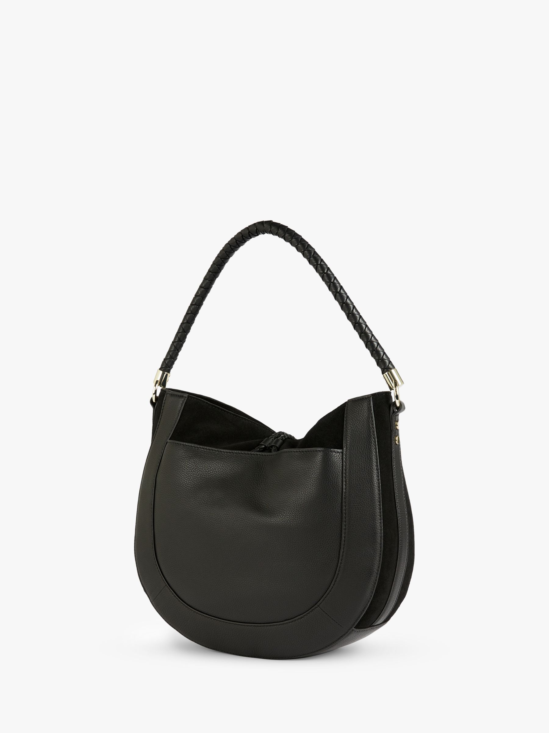 Ted Baker Parcia Braided Leather Hobo Bag, Black at John Lewis & Partners
