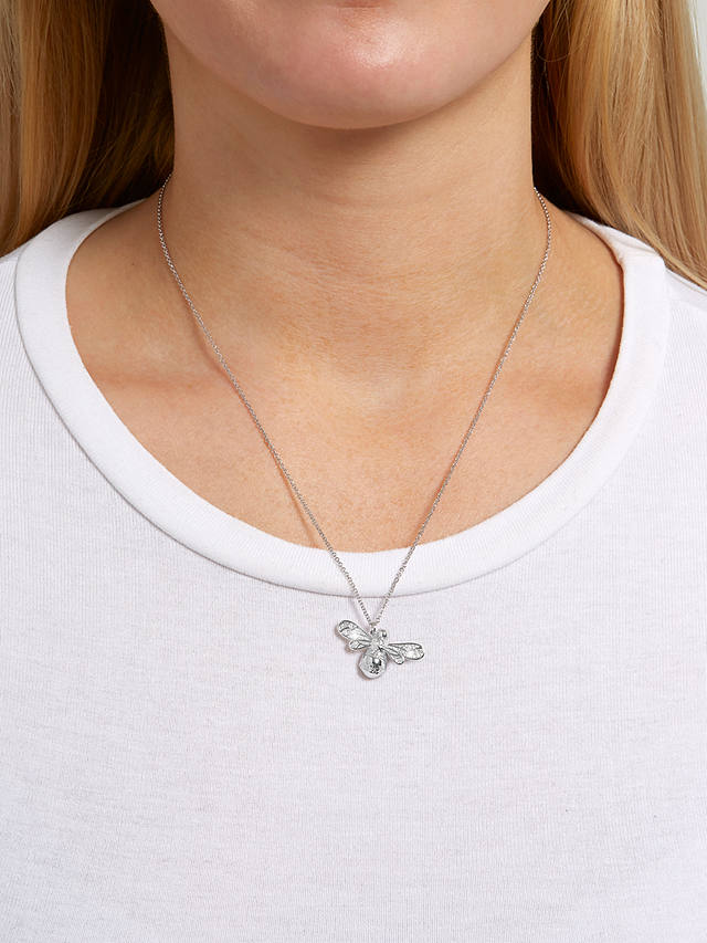 Olivia Burton Sparkle Bee Crystal Pendant Necklace, Silver OBJAMN57
