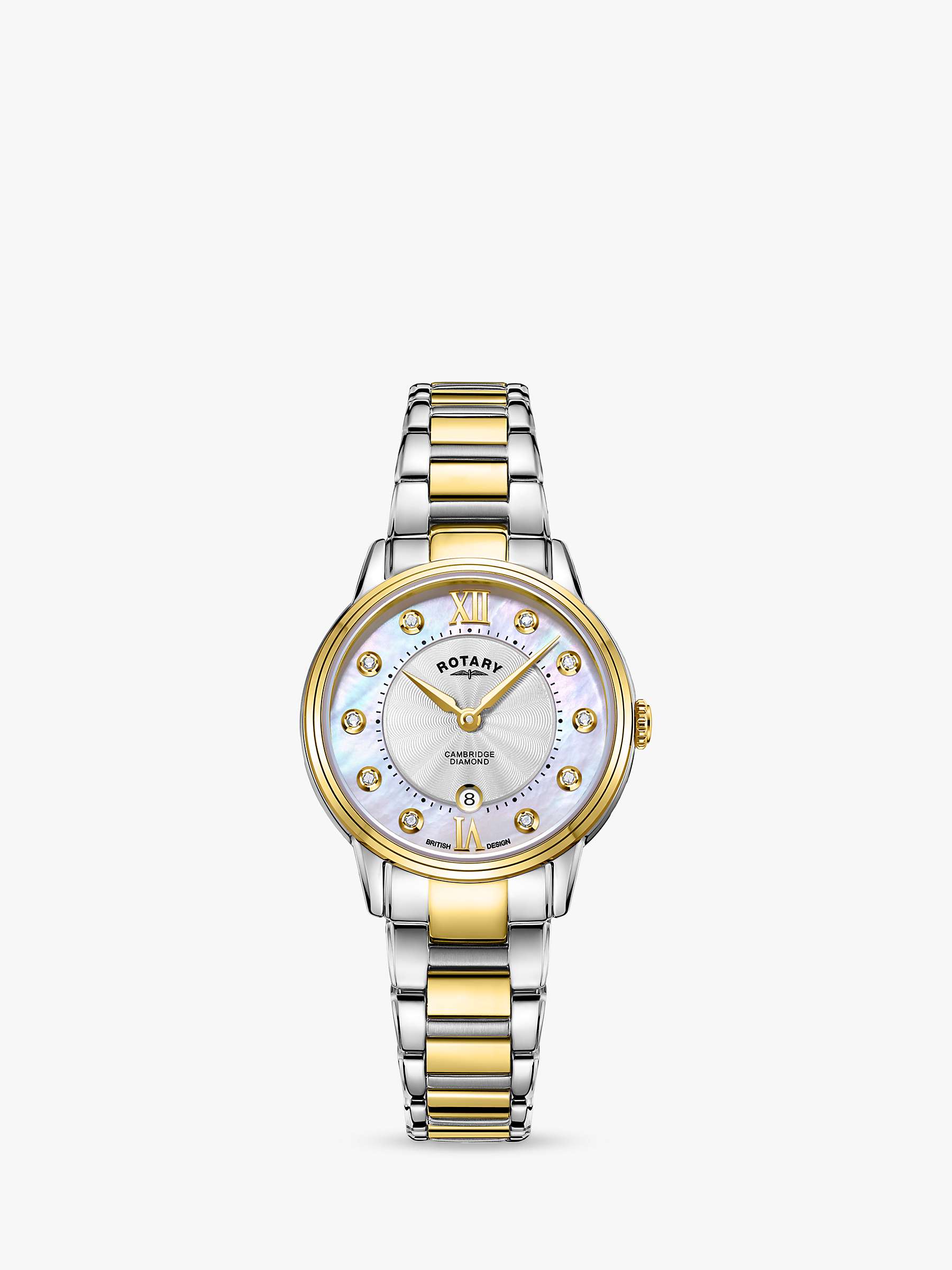 Buy Rotary LB05426/07/D Women's Cambridge Diamond Date Bracelet Strap Watch, Silver/Gold Online at johnlewis.com