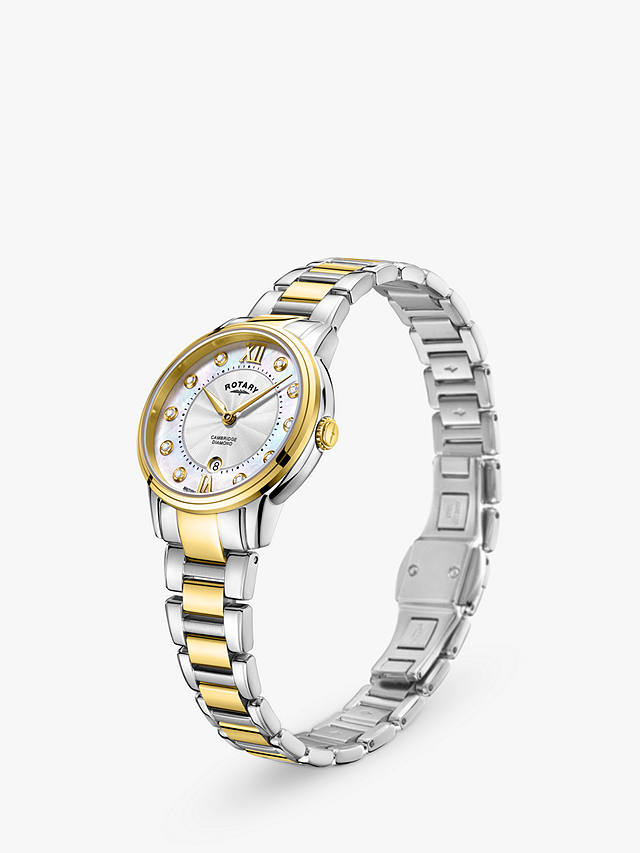 Rotary LB05426/07/D Women's Cambridge Diamond Date Bracelet Strap Watch, Silver/Gold