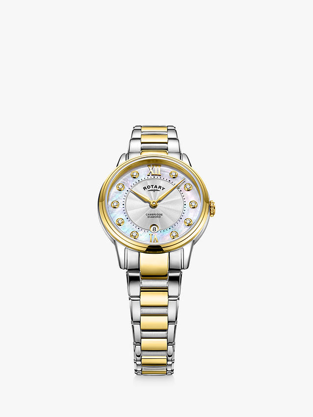 Rotary LB05426/07/D Women's Cambridge Diamond Date Bracelet Strap Watch, Silver/Gold
