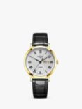 Rotary GS05423/01 Men's Windsor Day Date Leather Strap Watch, Black/Gold/White