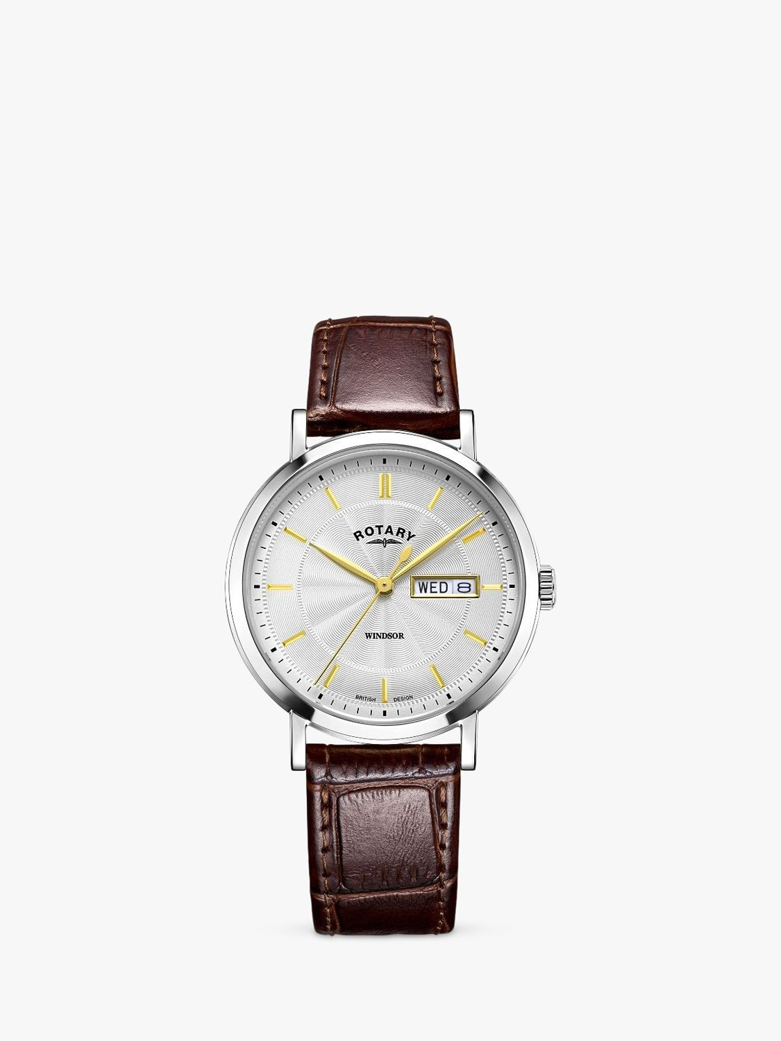 Buy Rotary GS05420/02 Men's Windsor Day Date Leather Strap Watch, Brown/White Online at johnlewis.com