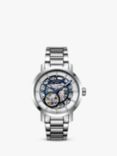 Rotary GB05356/05 Men's Greenwich Skeleton Automatic Bracelet Strap Watch, Silver/White/Blue
