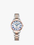 Rotary Women's Cambridge Date Bracelet Strap Watch, Silver/Rose Gold LB05427/07