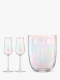 LSA International Pearl Glass Champagne Ice Bucket & 2 Flutes Gift Set, Clear/Multi