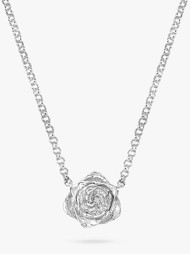 Dower & Hall Wild Rose Bloom Pendant Necklace, Silver