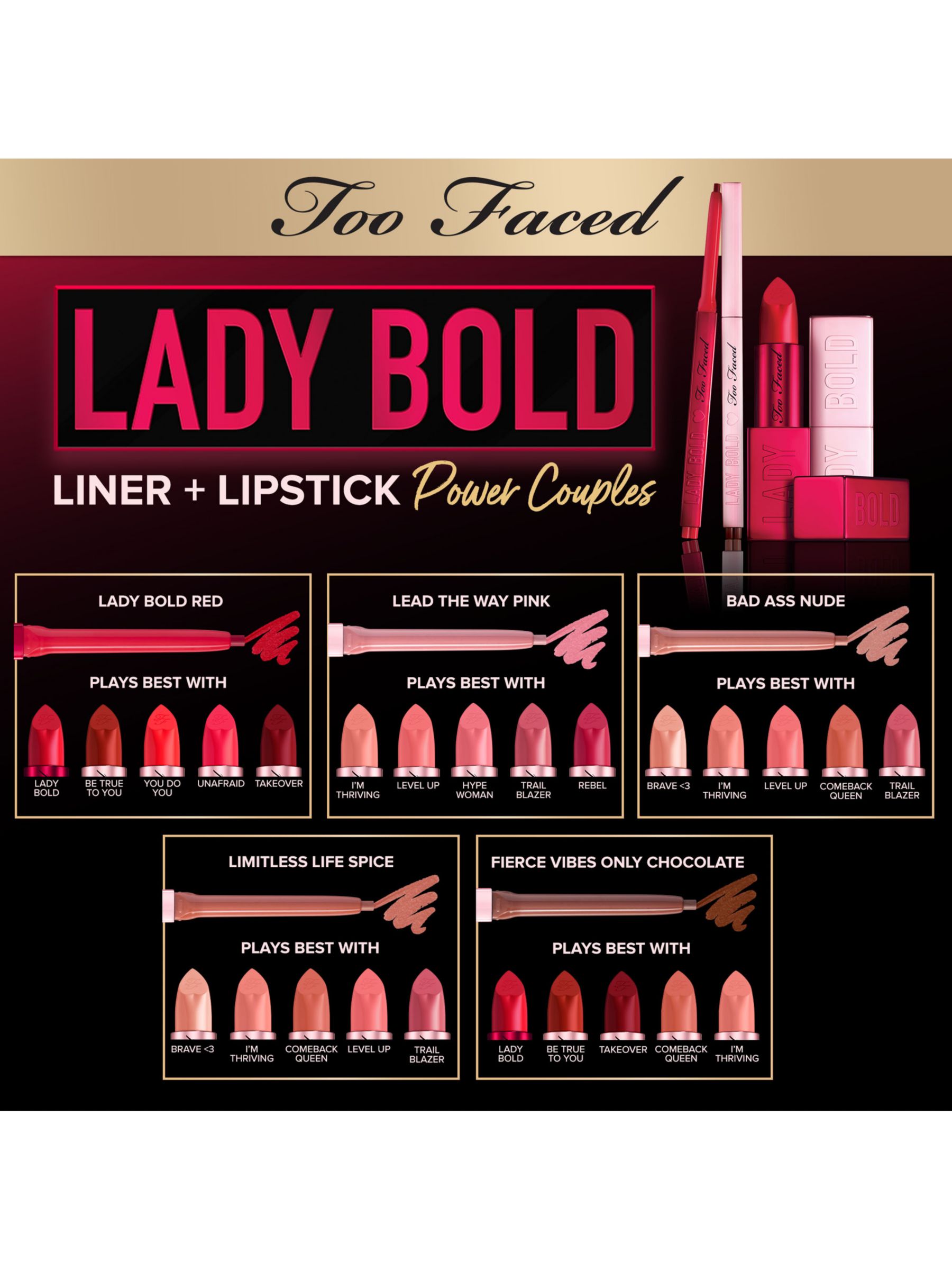 Too Faced Lady Bold Demi-Matte Long-Wear Lip Liner, Fierce Vibes Only 5