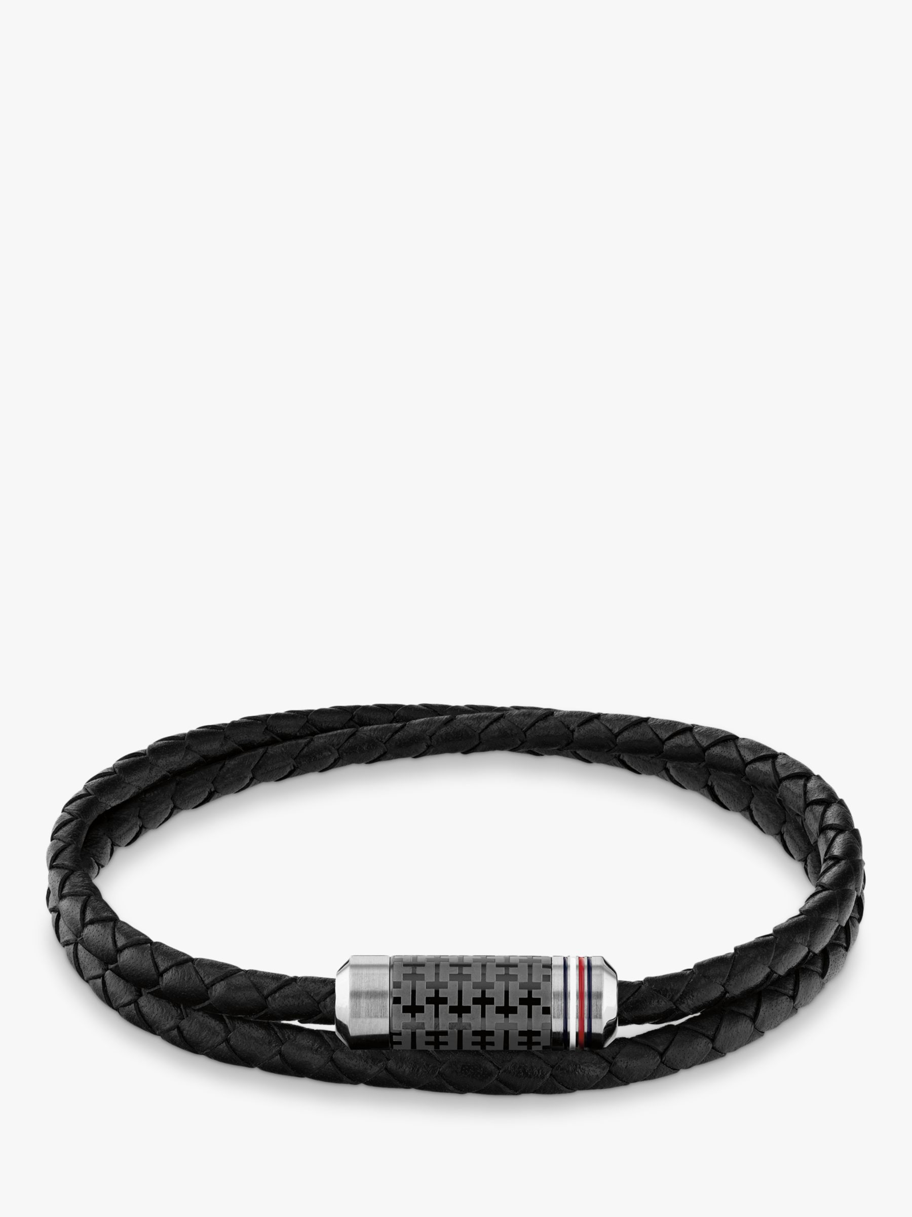 Tommy Hilfiger Men's Double Wrap Enamel Flag Leather Bracelet, Black