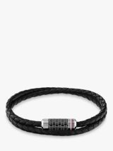 Hoxton London Men's Braided Leather Ribbed Hook Bracelet, Black/Silver at  John Lewis & Partners