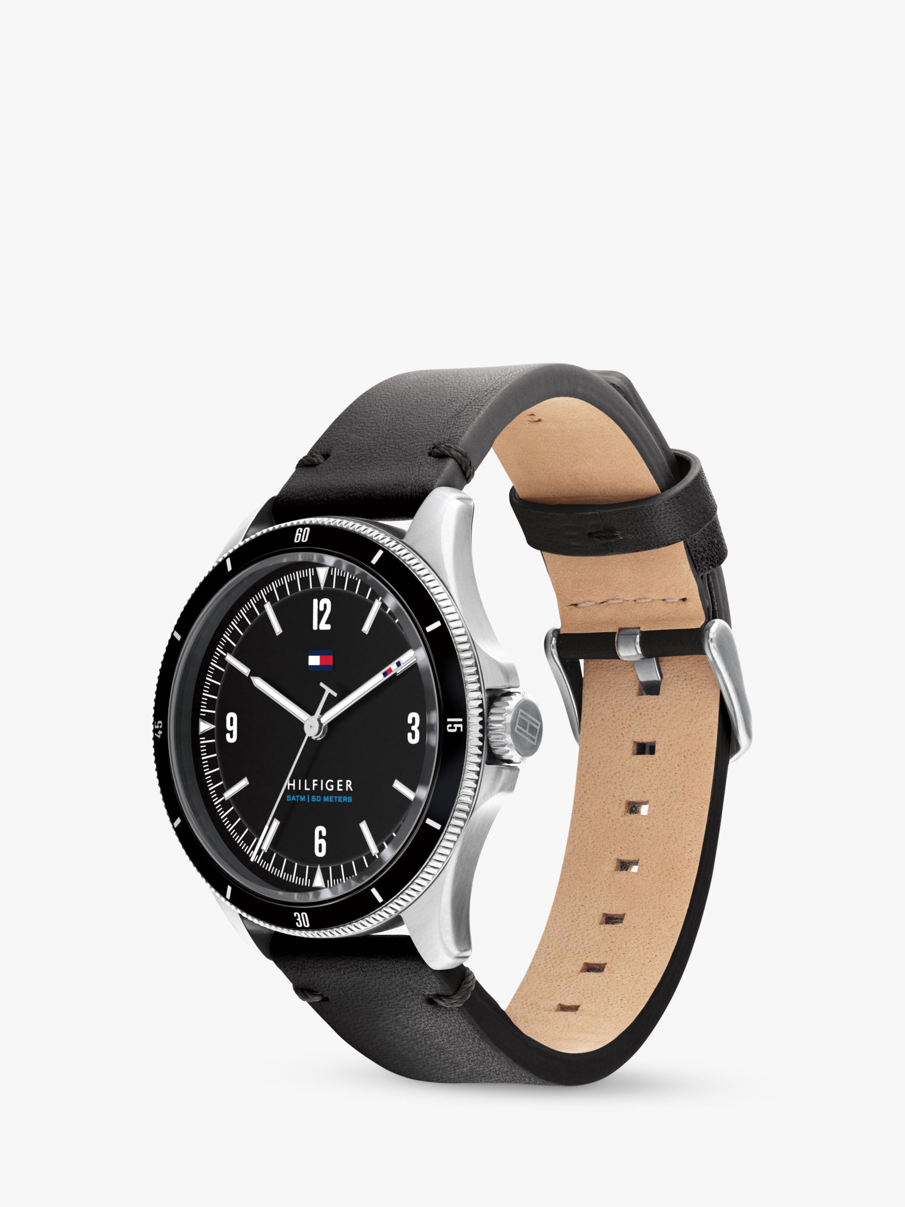Tommy Hilfiger Men's Maverick Leather Strap Watch, Black 1791904 at ...