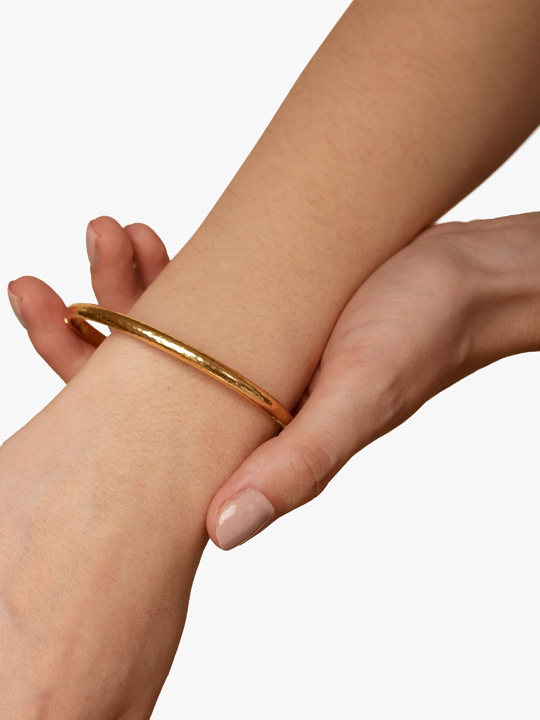 Buy Dower & Hall 18ct Gold Plated Medium Hinged Hammered Bangle, Gold Online at johnlewis.com