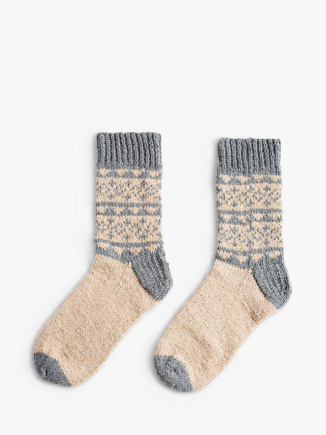 johnlewis.com | Wool Couture Fair Isle Socks Knitting Kit, Natural/Grey