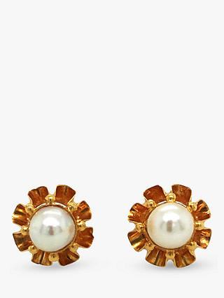 VF Jewellery Second Hand 18ct Yellow Gold Pearl Flower Stud Earrings, Dated Circa 2000s, Gold
