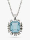 Eclectica Vintage Faux Aquamarine & Swarovski Crystal Octagonal Pendant Necklace, Dated Circa 1980s, Silver