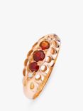 L & T Heirlooms Second Hand 9ct Yellow Gold Garnet & Diamond Boat Ring, Dated 1918-1919