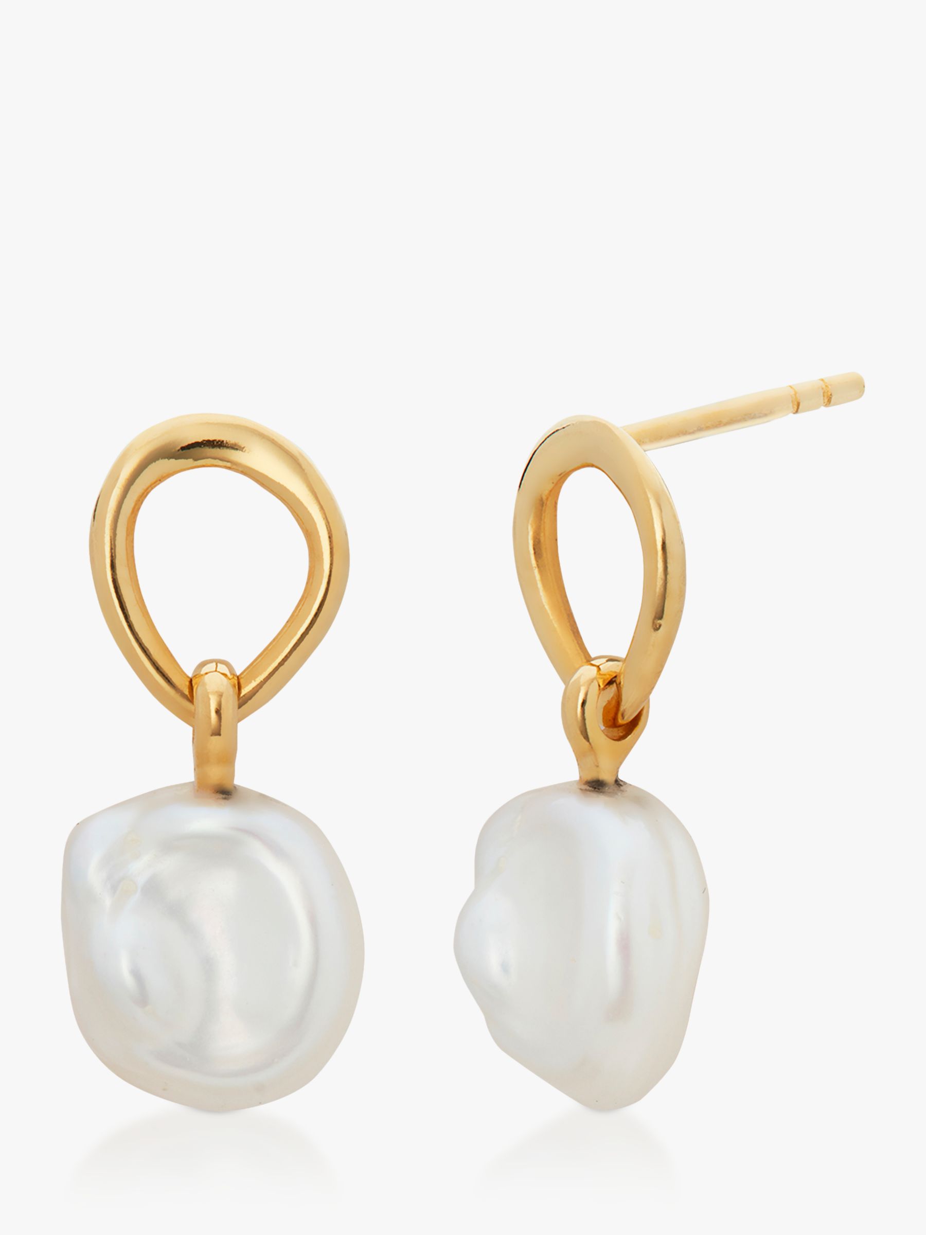 Monica Vinader Nura Keshi Pearl Open Circle Drop Earrings, Gold