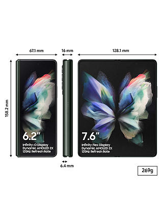 Samsung Galaxy Z Fold 3, 5G Foldable Smartphone, 12GB RAM, 7.6", 5G, SIM Free, 256GB, Phantom Green