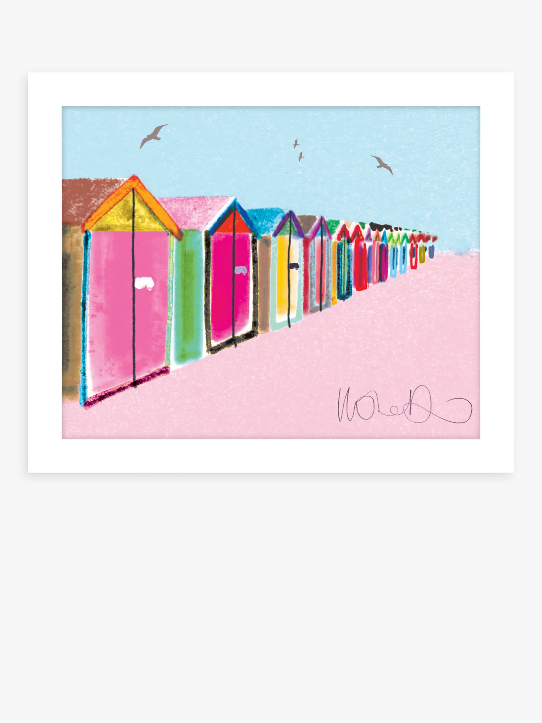 Ilona Drew - 'Brighton Beach Huts' Framed Print, 27.5 x 33.5cm, Pink/Multi
