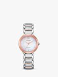 Citizen EM0926-55Y Women's Eco-Drive Mother of Pearl Two Tone Bracelet Strap Watch, Silver/Rose Gold