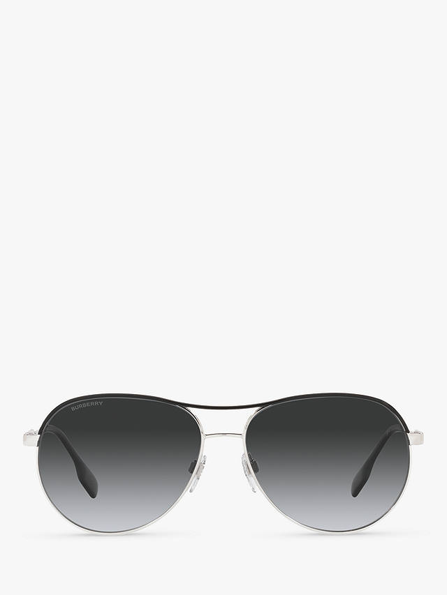 Burberry BE3122 Women's Aviator Sunglasses, Silver/Black