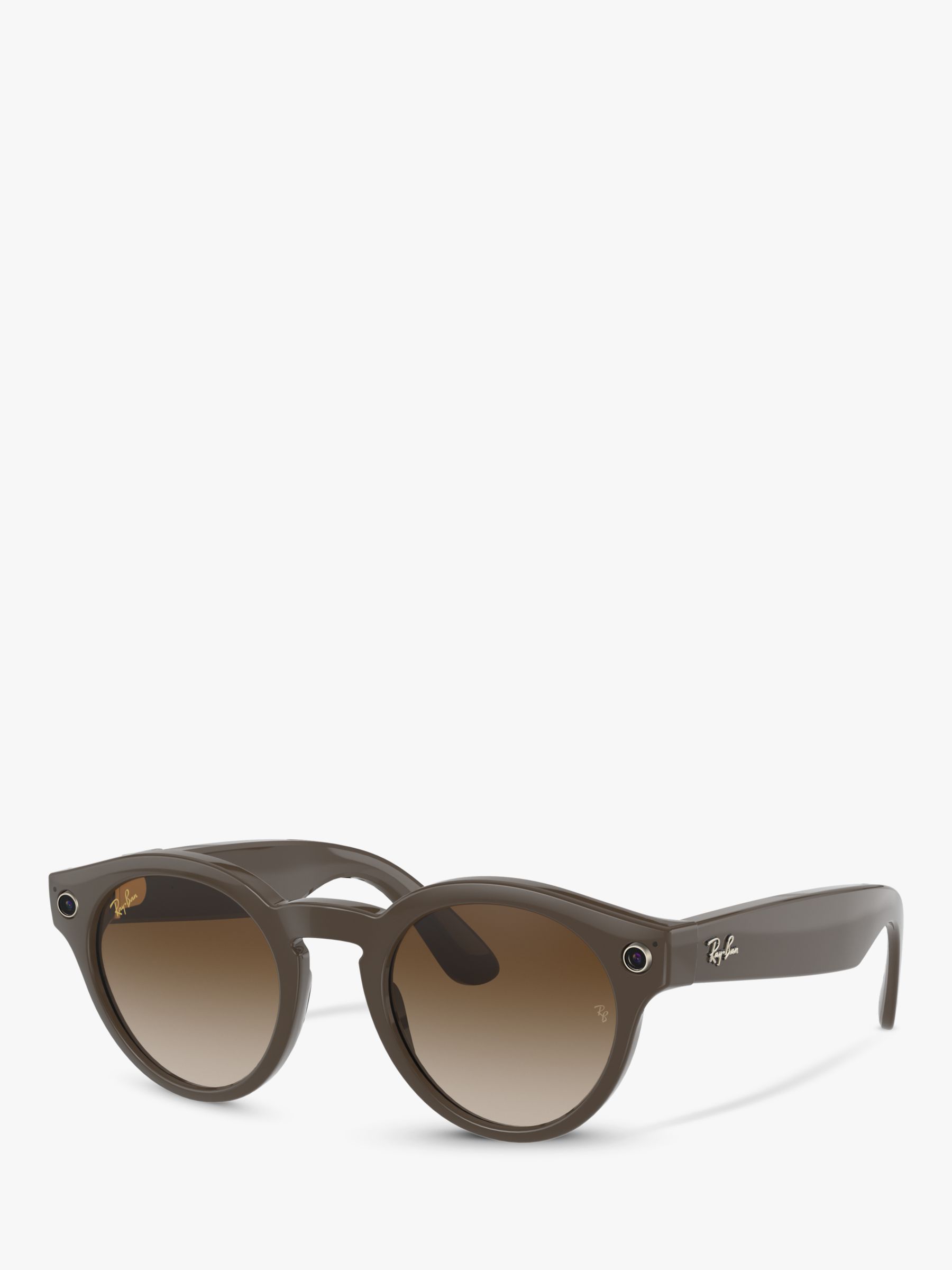 Ray-Ban Stories Round Smart Sunglasses, Shiny Brown/Gradient Brown at John  Lewis & Partners