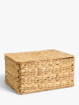 John Lewis Bamboo Rim Lidded Storage Basket, H25 x W38 x D26cm