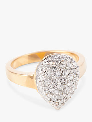Susan Caplan Vintage Swarovski Crystals Pear Shaped Cocktail Ring, Dated Circa 1980s, Gold