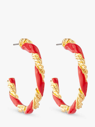 Susan Caplan Vintage Entwined Enamel Gold Plated Demi Hoop Earrings, Dated Circa 1980s, Gold/Red