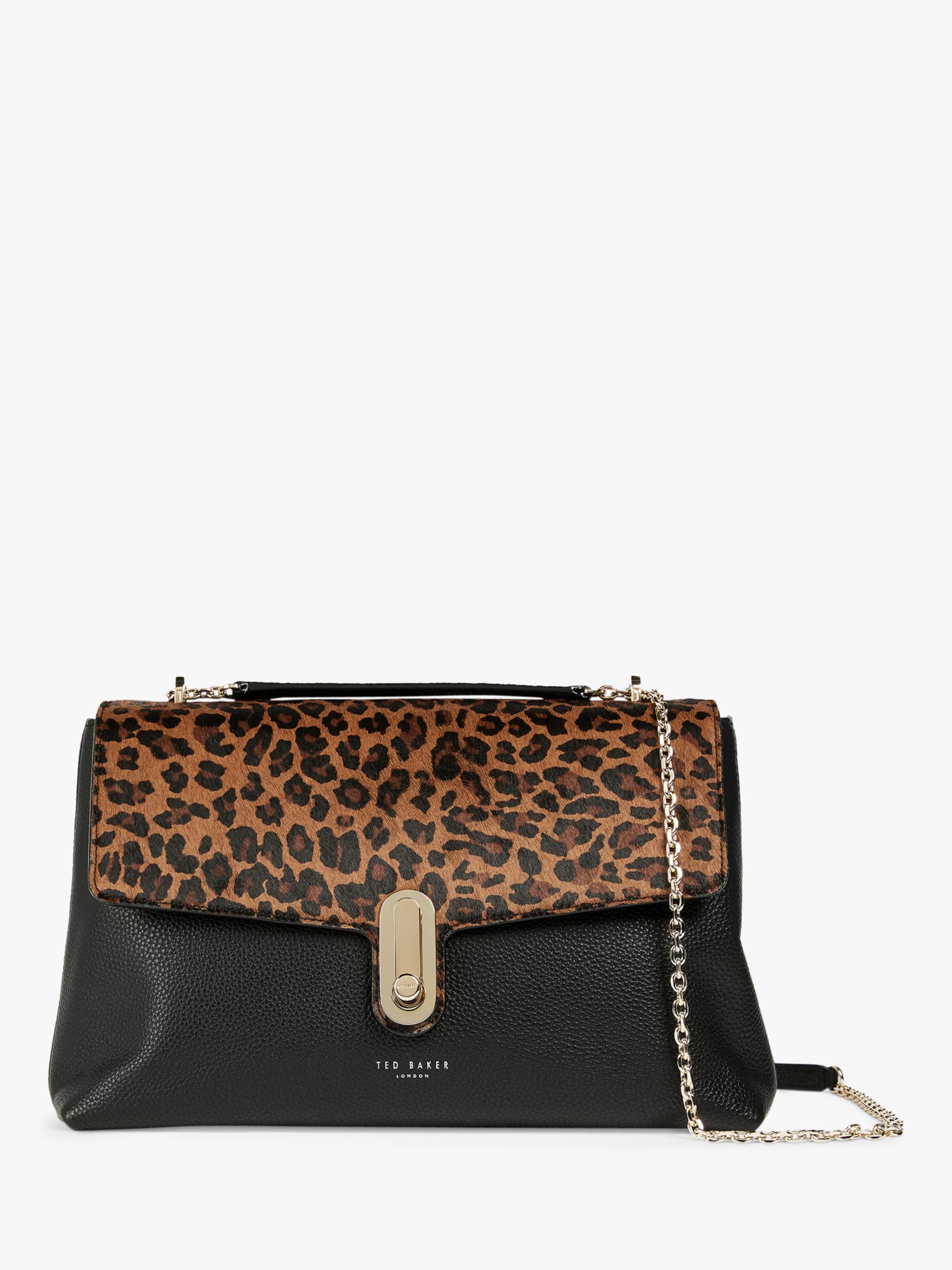 Ted Baker Naomiel Leopard Twist Lock Detail Leather Shoulder Bag, Black