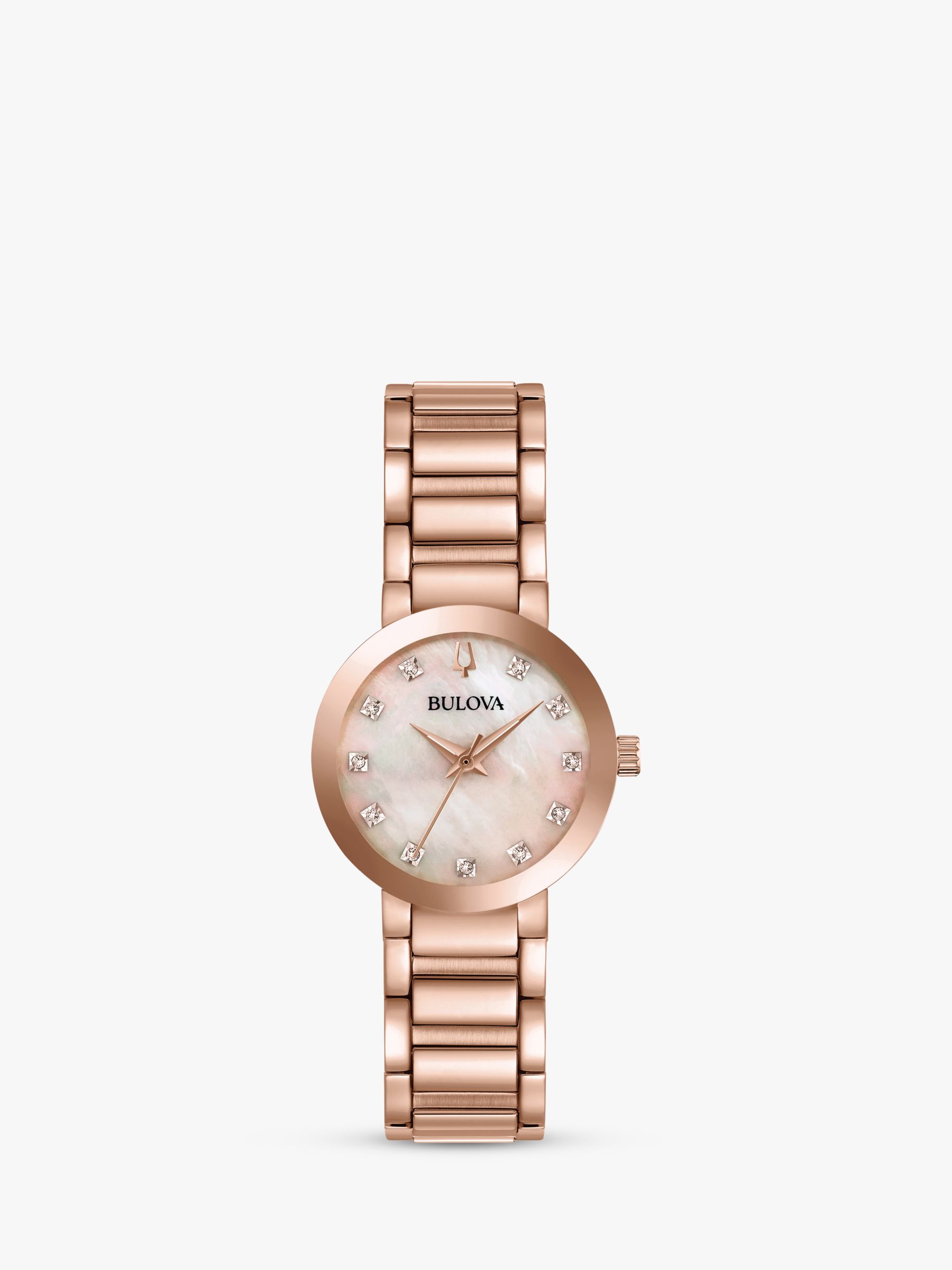 Bulova Women's Modern Diamond Bracelet Strap Watch, Rose Gold 97P132 at ...