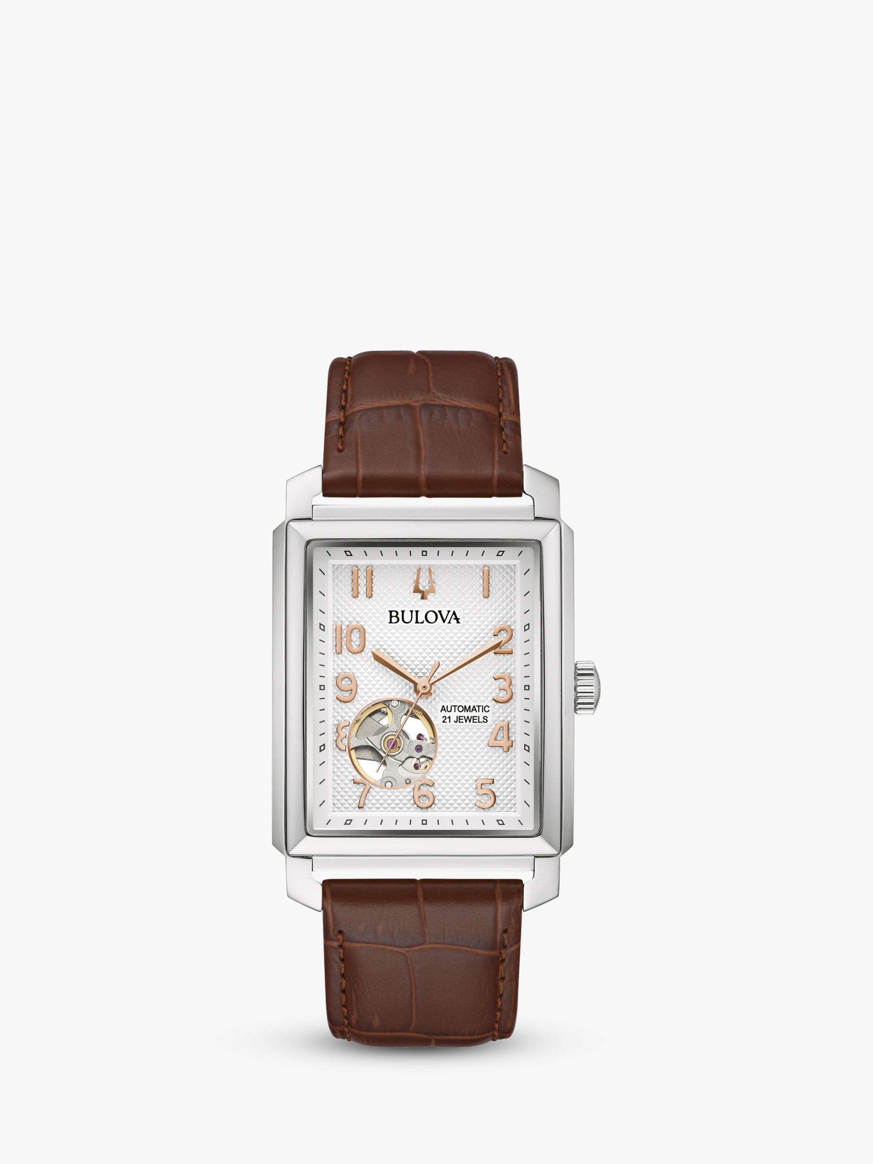 Bulova Men's Sutton Heartbeat Automatic Leather Strap Watch, Brown/Silver 96A268