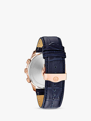 Bulova 97B170 Men's Wilton Date Chronograph Leather Strap Watch, Blue/Rose Gold