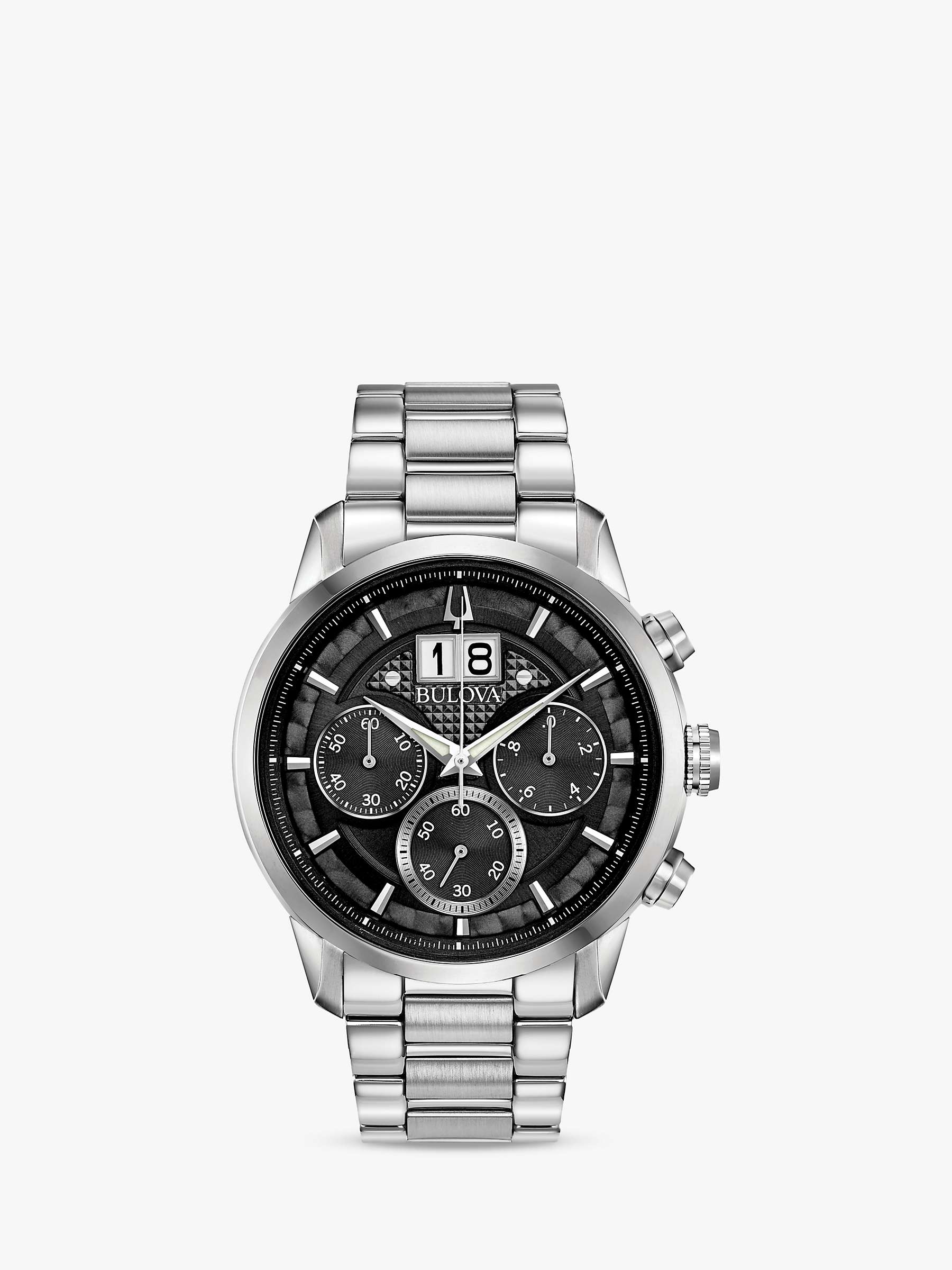 Buy Bulova 96B319 Men's Sutton Chronograph Date Bracelet Strap Watch, Silver/Black Online at johnlewis.com