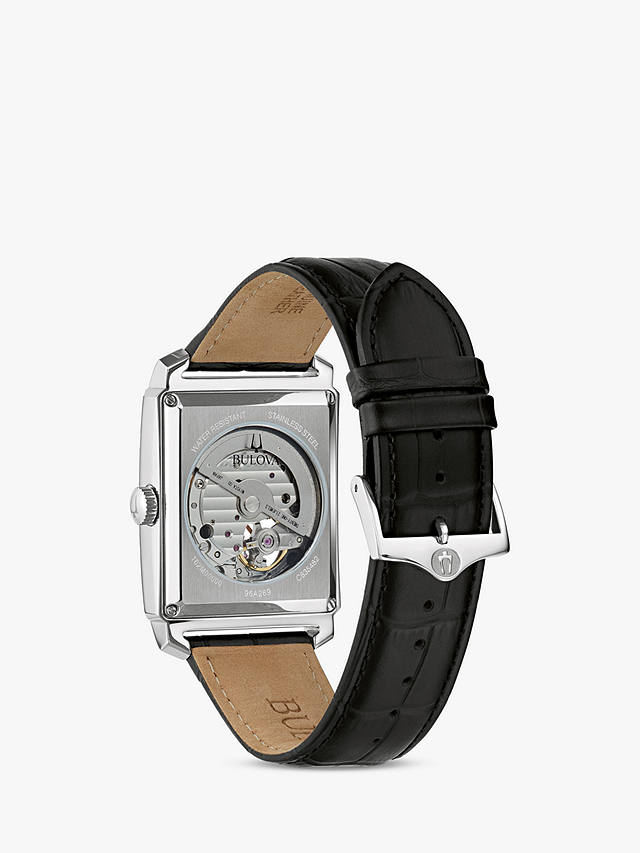 Bulova Men's Sutton Heartbeat Automatic Leather Strap Watch, Black/Silver 96a269