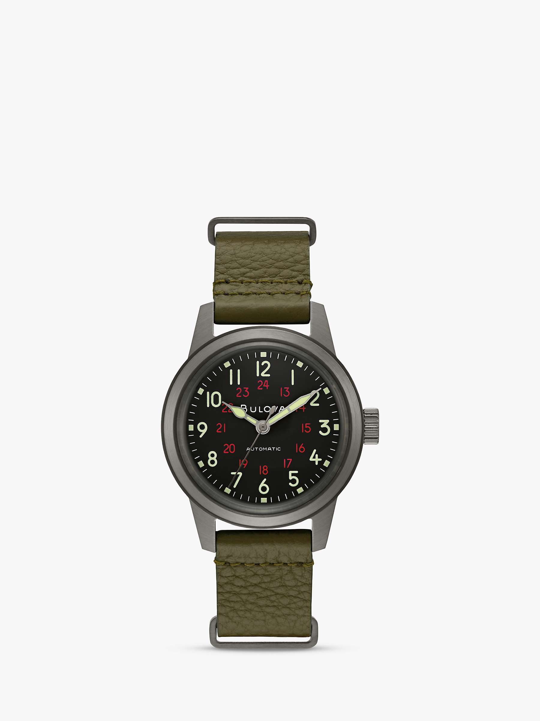 Buy Bulova 98A255 Men's Hack Automatic Leather Strap Watch, Green/Black Online at johnlewis.com