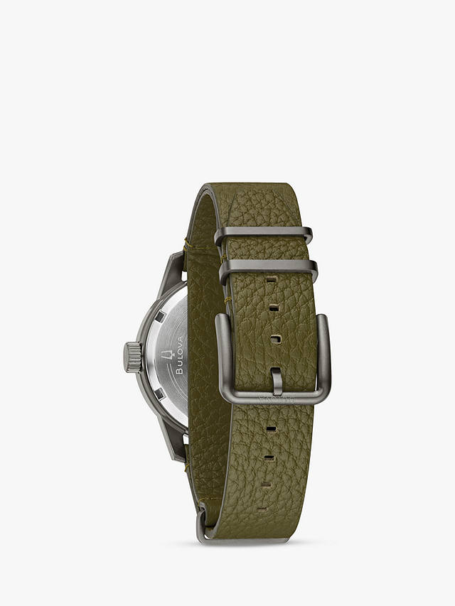 Bulova 98A255 Men's Hack Automatic Leather Strap Watch, Green/Black
