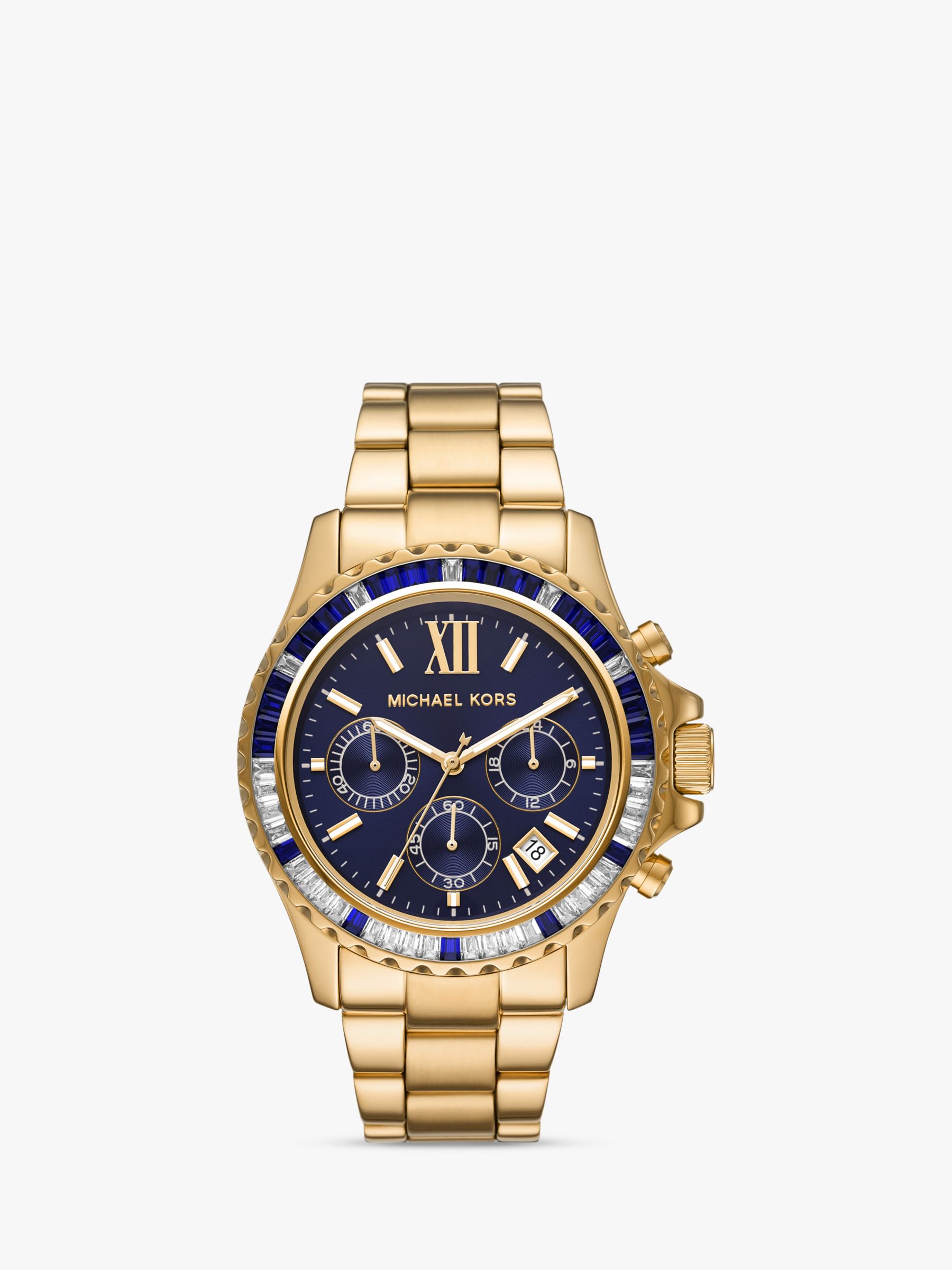 Michael Kors Women's Everest Crystal Chronograph Date Bracelet Strap Watch,  Gold/Blue MK6971 at John Lewis & Partners