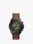 Fossil FS5856 Men's Bronson Chronograph Leather Strap Watch, Brown/Green