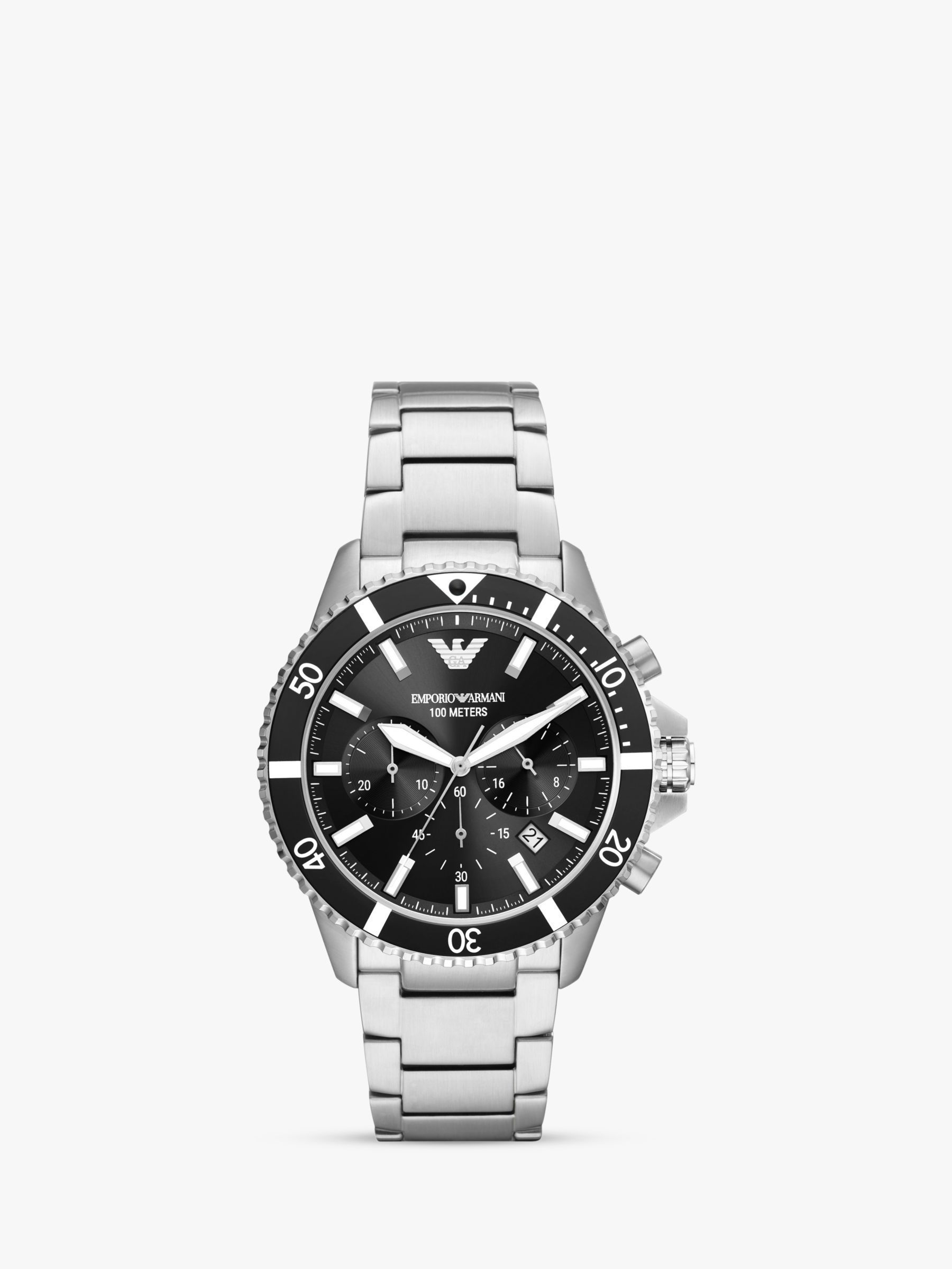 Emporio Armani Men's Chronograph Date Bracelet Strap Watch, Silver ...