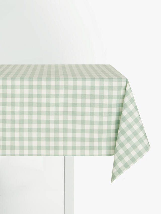 John Lewis ANYDAY Gingham PVC Tablecloth Fabric, Dusty Green