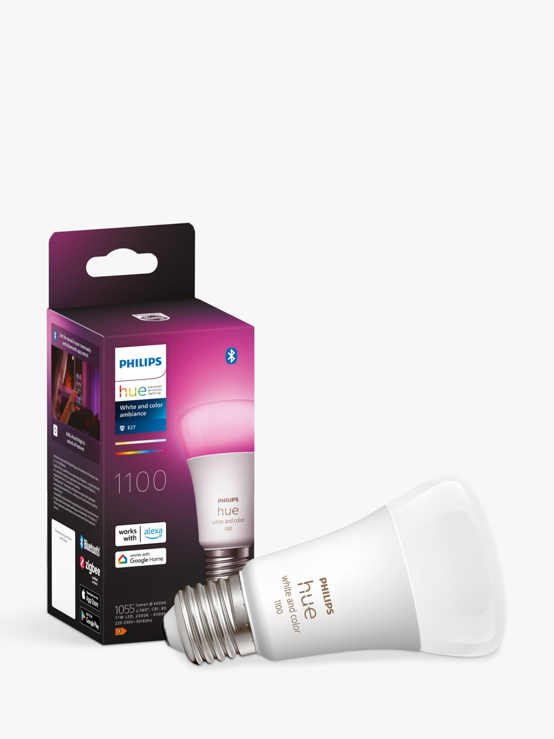 Philips Hue White and Colour Ambiance Wireless Lighting LED Starter Kit  with 2 E27 Bulbs with Bluetooth & Bridge