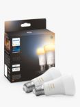 Philips Hue White Ambiance Wireless Lighting LED Light Bulb with Bluetooth, 8W A60 E27 Edison Screw Bulb, Pack of 2