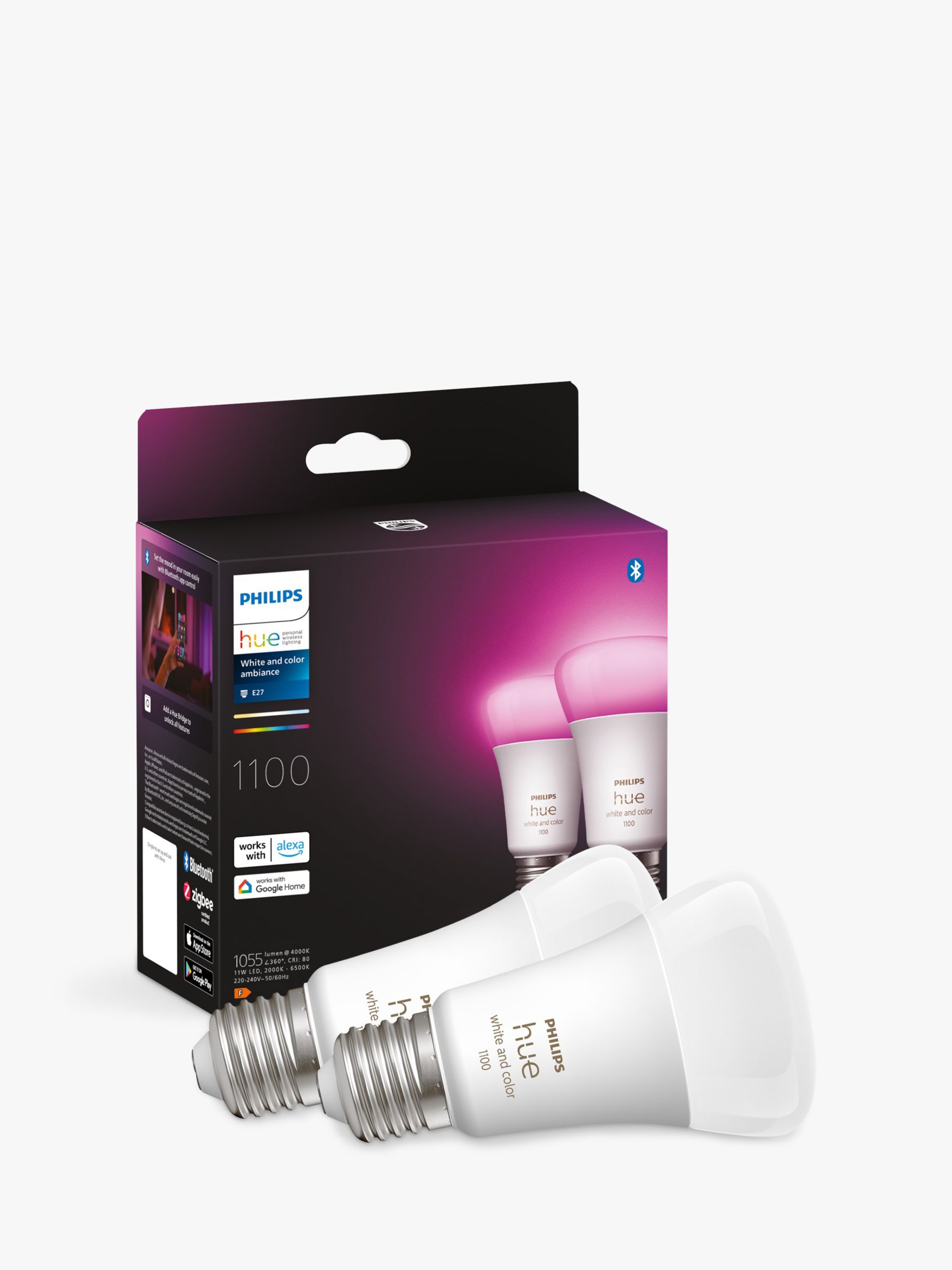 Photo of Philips hue white and colour ambiance wireless lighting led colour changing light bulb with bluetooth 9w a60 e27 edison screw bulb pack of 2